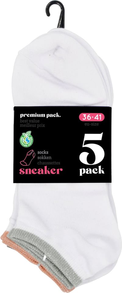 Dames Sneakersokken - Dames maat 36/41 - glitter- 10 x wit + lurex - 10 PAAR - korte sokjes - enkelsokken