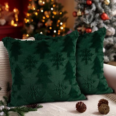 Kerst Kussenhoezen 40 x 40cm Set van 2, Fluwelen Decoratieve Kussens voor Woonkamer, Slaapkamer en Bank Versiering met Sneeuwvlokken Design