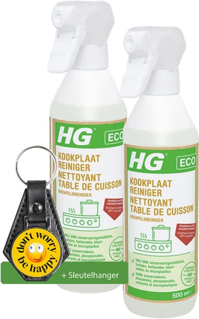HG ECO kookplaatreiniger - 2 Stuks - 500 ml - de reiniger die veilig en effectief uw kookplaat schoonmaakt - inclusief sleutelhanger