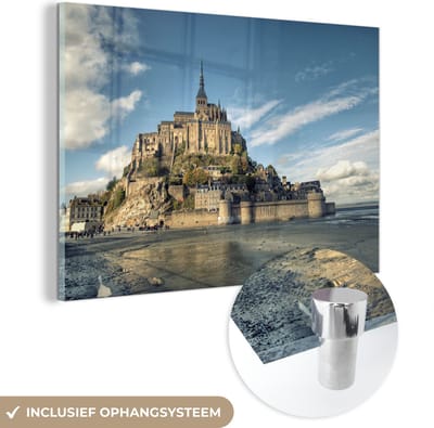 ® Glasschilderij 180x120 cm - Schilderij acrylglas - Kasteel - Frankrijk - Water - Foto op glas - Muurdecoratie woonkamer - Wanddecoratie slaapkamer - Schilderijen