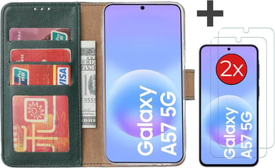 Hoesje met 2 Stuks Screenprotectors Geschikt voor Samsung Galaxy A57 – Arara bookcase met pasjeshouder - Groen