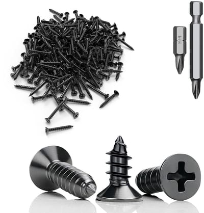 Set van 60 Zwarte Zelftappende Schroeven M3 x 5 mm - Roestvrij Staal 304 met Platte Kop voor Houtbewerking en Verbindingen met Schroevendraaier Bit