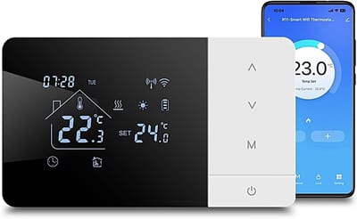 Slimme Thermostaat - Verwarming Regelaar - Comfort Binnen - App en Spraakbesturing - 140 x 81 mm - Zwart Wit