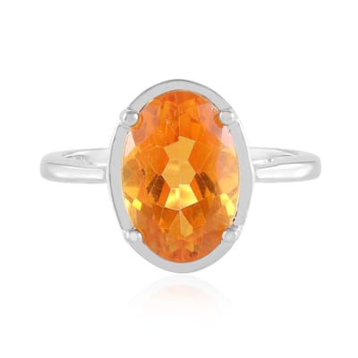 Cavill - 925 Sterling Zilver Ring met Platinaplaag - 3,77 Karaat Oranje Topaas Ovaal Slijpsel - Elegante Prongzetting - Brasiliaanse Edelsteen