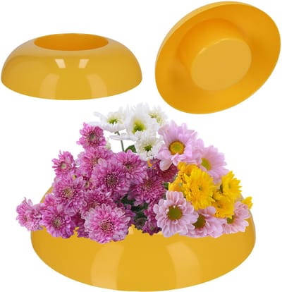 KADAX Ikebana Ikebana Kunststof vaas, bloempot, bloemenschaal, Japanse zonnebloemhouder voor zonnebloemen, ikebana-bloemenvaas, bloemstukken, rond, geel (diameter 9,5 cm)