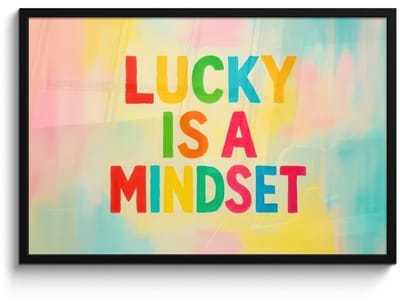 Poster in lijst - Fotolijst 90x60 cm - Posters - Quote - Lucky - Regenboogkleuren - Posterlijst zwart - Decoratie - Wanddecoratie woonkamer - Muurdecoratie slaapkamer