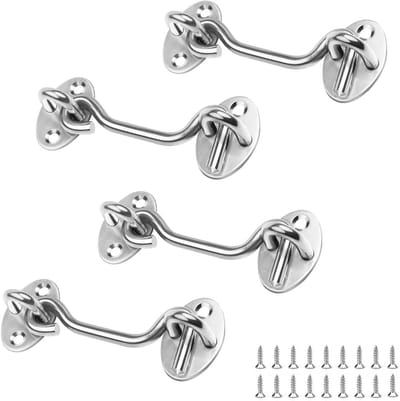 Dailygoods- Stormhaken Roestvrij Staal - 4 Stuks - Sterk Draagvermogen - Eenvoudig Te Installeren - Robuust - Voor Ramen/Jaloezieën - Raamhaak