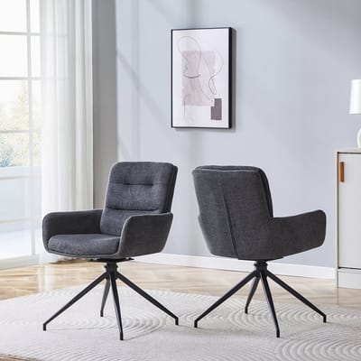 MIVRAY Eetkamerstoel Set Van 2 85 cm - 360 Graden Draaibaar Voor Eetkamer En Lounge - Stof En Metaal - Donkergrijs
