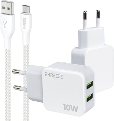 Dubbele usb stekker 10w - Usb naar usb c - Oplaadstekker met 2 usb poorten en usb oplaadkabel - Oplader voor smartphone tablet headset speaker