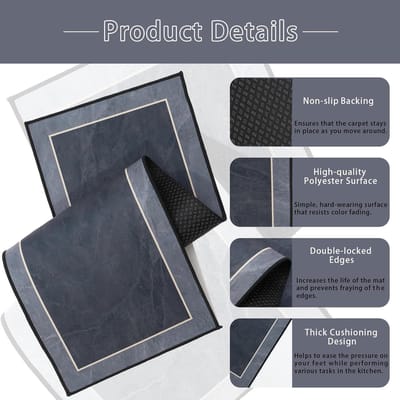 Famanu – Keukentapijt 2 - delig - antislip wasbare keukenmatten en vloerkleden runner set - waterabsorberende en vlekbestendige keukenvloermat - zwart - 43 x 75 + 43 x 150 cm
