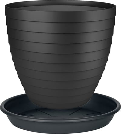 Juypal Plantenpot/bloempot Florenzia met onderschaal - D30 x H26 cm - zwart - kunststof