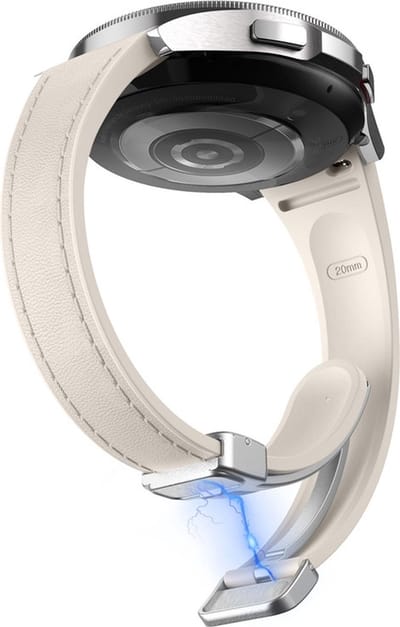 Hybride siliconen-leren bandje - geschikt voor Samsung Galaxy Watch 7 / Watch 6 / Watch 6 Classic / Watch 5 / Watch 5 Pro / Watch 4 / Watch 4 Classic / Watch FE - sterrenlicht