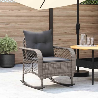 vidaXL - Tuinschommelstoel - met - kussens - poly - rattan - grijs