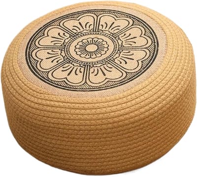 Vloer Poef - Ronde Zit - Extra Zitplaats - Handgemaakt Jute - 40 cm Diameter - Zwart