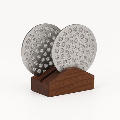 Adore Maison Barista Puck Screen Set 58mm – 2x Herbruikbare Koffiefilters – 1x Houten houder - Roestvrij Staal – Voor Espressomachines & Thuisbarista's