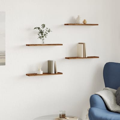 vidaXL - Wandschappen - 4 - st - 40x10x1,5 - cm - bewerkt - hout - oud - houtkleurig