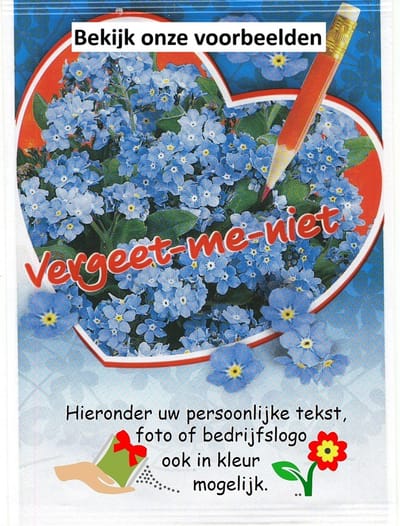 35 -Uitdeelzakjes -Vergeet me niet zaden -met uw persoonlijke tekst en/of logo- Afscheid collega- jubileum-bruiloftsbedankje- uitvaart-crematie -mantelzorgbedankje