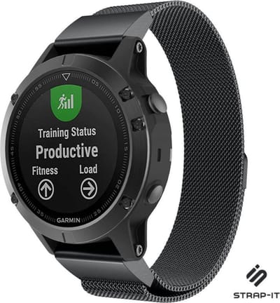 Strap-it Milanese bandje RVS geschikt voor Garmin Fenix 5 (Plus) - Fenix 6 (Pro) - Fenix 7 (Pro - Sapphire - Solar) - Fenix E - Fenix 8 47mm - Epix Gen 2 47mm - Quatix 5-6-7 - Quickfit 22mm band voor Garmin smartwatches - Horlogeband - zwart