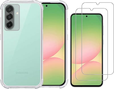 Hoesje geschikt voor Samsung A26 transparant Anti Shock silicone hoesje Met gehard glas Screenprotectors – 2 Packs