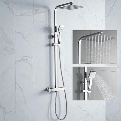 Auralum Max Douchesysteem - Regendouche Ø 24.8 cm - Met thermostaatkraan - 15 cm hartafstand - Doucheset - Verstelbare Hoogte 76-128 cm - Regendoucheset - Zilver