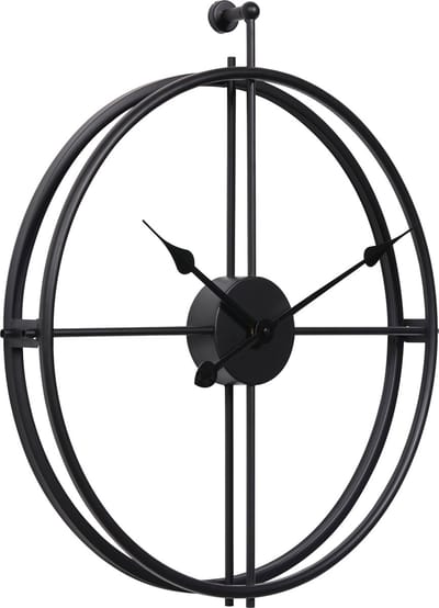 LW Collection Moderne Zwarte Klok / Muurklok Zwart / Wandklok Zwart Metaal zonder cijfers of letters Rond 52cm / Chique Zwarte Ronde Moderne Klok