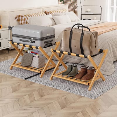 Bamboe Bagagerek - Kofferstandaard - Gasten Ontvangen - Volledig Gemonteerd - 68 x 43 x 57 cm - Naturel