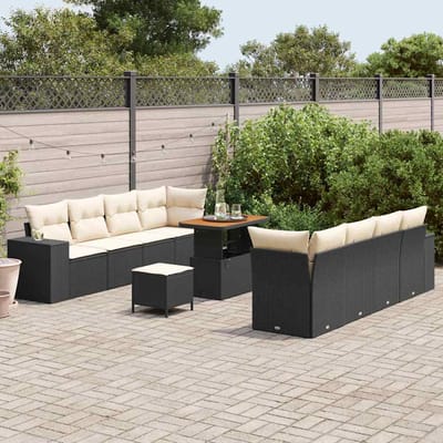 vidaXL Tuinbank Set met kussen 11 pcs Zwart en Crème poly rattan