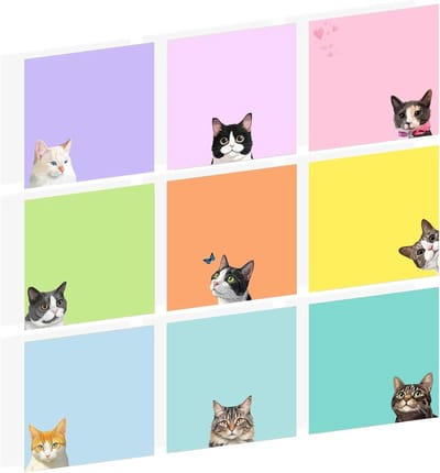 Schattige zelfklevende memoblaadjes met kattenmotieven, 9 blokken, sterke hechting voor kantoor en school, ideaal cadeau voor kattenliefhebbers en notitie-enthousiastelingen