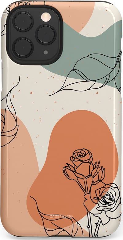 Casetastic hoesje geschikt voor Apple iPhone 11 Pro - Dubbellaagse bescherming - Lijnenspel roos - Fashion Case - Saliegroen Perzik Zand