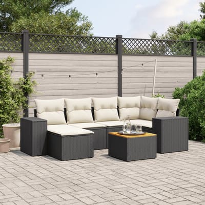 vidaXL - 7-delige - Loungeset - met - kussens - poly - rattan - zwart