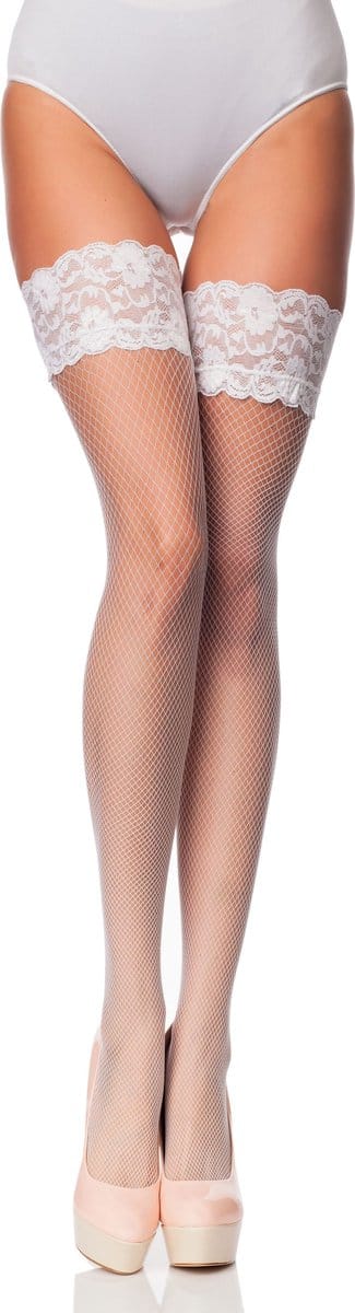 Merry Style MSSS003 Dames Visnet Kousen - mat - Stay-Up - dubbele siliconen band - elastisch - Polyamide - Bianco - XS / S