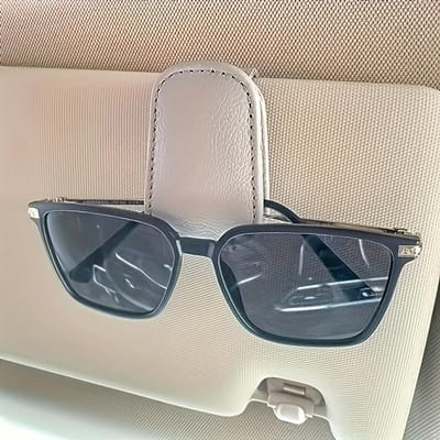 1 support de lunettes de soleil adapté aux pare-soleil de voiture - Clip magnétique en cuir pour lunettes de soleil et clip pour ticket - Accessoire pour pare-soleil de voiture beige