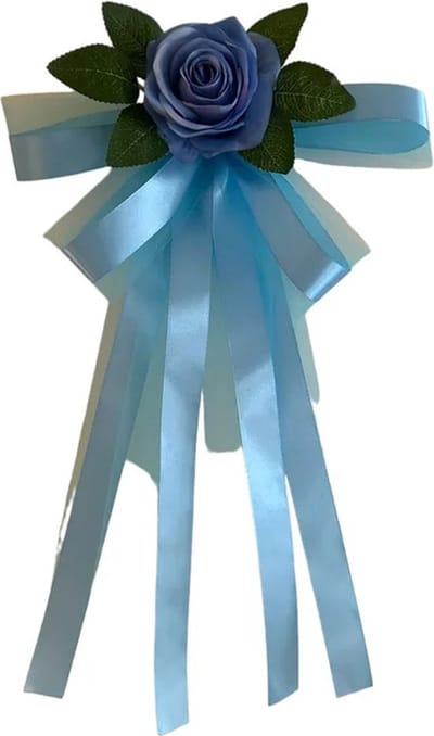 autodeco.nl SIA LICHT BLAUW Handvatten Decoratie 4 stuks - Trouwauto Versiering - Licht Blauwe Rozen met Linten en Tule - Bloemen voor op de Handvatten - Versiering Handvat Auto - Autoversiering voor Volgauto's