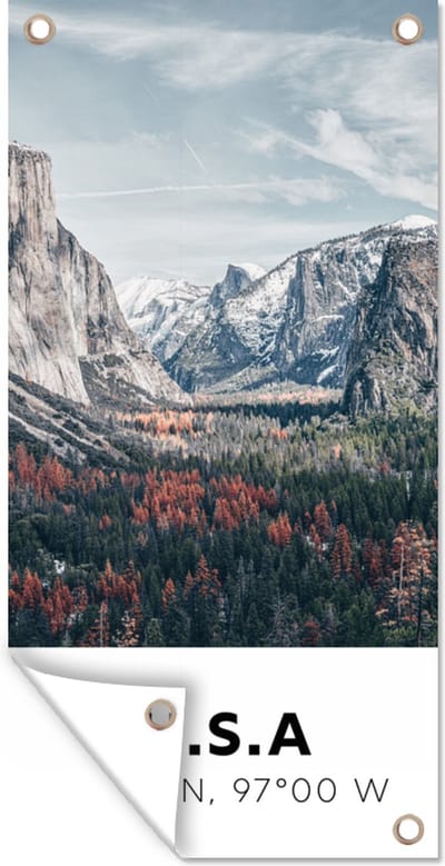 Schuttingposter Yosemite - Amerika - Wyoming - Bos - Bergen - 100x200 cm - Tuindoek