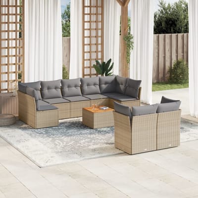 vidaXL - 10-delige - Loungeset - met - kussens - poly - rattan - beige