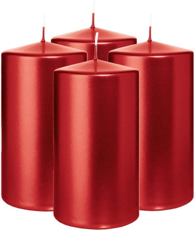 Wiedemann Cilinderkaars/stompkaars - 4x - metallic rood - 13 x 7 cm - 52 branduren - zuilkaarsen