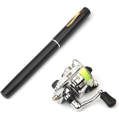 Pocket Opvouwbare Vishengel Reel Combo Mini Pen Vishengel Kit Telescopische Vishengel Spinning 1.6M zwart