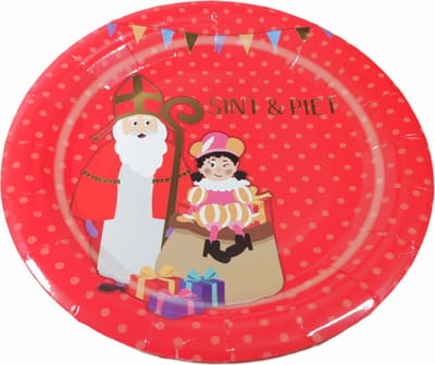 Borden Sinterklaas ( Rood) 18 cm 8 stuks - 8 kartonnen Sinterklaas bordjes - wegwerp borden -voor Sinterklaasfeest 5 december Sint en Piet - Wie zoet is..