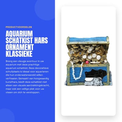 Dailygoods- Schatkist Aquarium Ornament - Hars Decoratie - Schuilplaats voor Vissen - Afmetingen 13 x 8 x 12 cm - Niet-giftig Harsmateriaal - Stevig en Veilig - Aquariumdecoratie