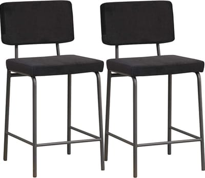 Bronx71® Velvet barkruk Espen zwart 64-77 cm - Barkrukken set van 2 - barstoel