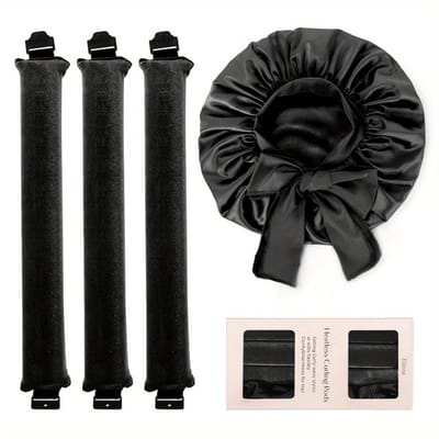Livano Zijden Slaapmuts - Satijnen Nachtmuts - Silk Bonnet - Sleep Cap - Haarverzorging - Satin - Verstelbaar - Voor Zacht & Stralend Haar - 4-Delige Set - Zwart