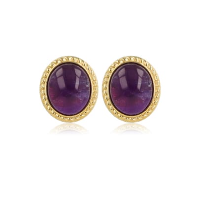 My Bendel - Vintage Oorbellen Goudkleurig met Amethyst Edelsteen - Vintage Oorbellen met Edelsteen • Amethist - met Luxe Cadeauverpakking | Sieraden Voor Dames