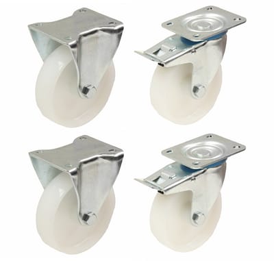 Set van 4 - Vaste zwenkwielen uit de 300-serie, 80 mm, bovenplaat van polypropyleen, 100 x 84 mm