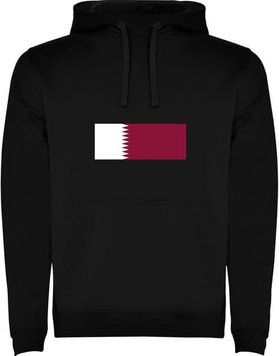 Zwarte unisex hoodie met Wereldse vlaggen het land Qatar merk Roly maat M