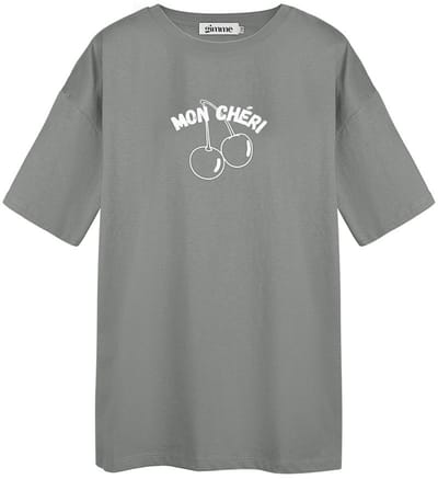 T-shirt dames - Mon Chéri - Grijs - Met opdruk - Regular fit - Maat S