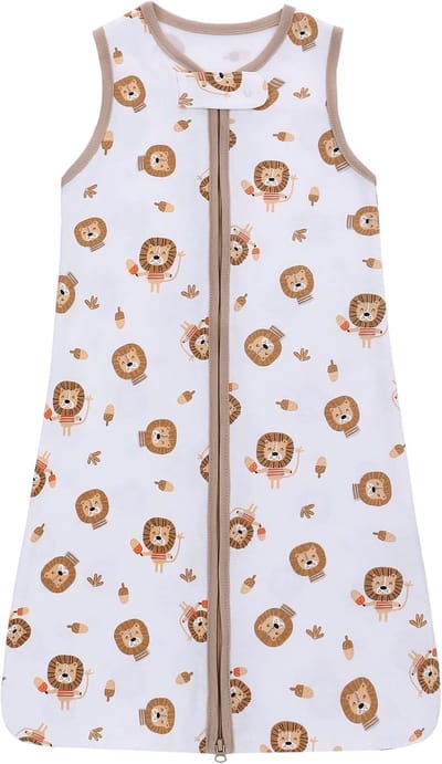 Ademend Babyslaapzak voor Kinderen - Zomer Pyjama zonder Mouwen, 100% Katoen, Unisex, Geschikt voor 6-18 maanden - Wit met Leeuw Motief