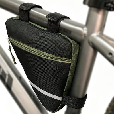 Klein Fiets Driehoek Tas Set in Olijfgroen, Waterdichte Nylon Voorbuis Tas met Reflecterende Decoratie voor Veilig Fietsen en Handige Opslag