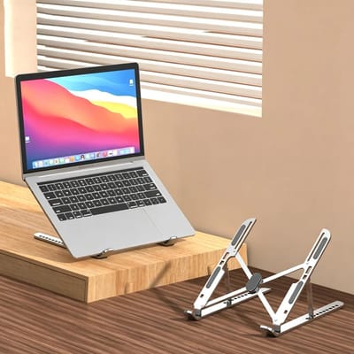 Support d'ordinateur portable pliable en alliage d'aluminium, support réglable pour ordinateur portable, support de levage et de refroidissement, antidérapant argenté