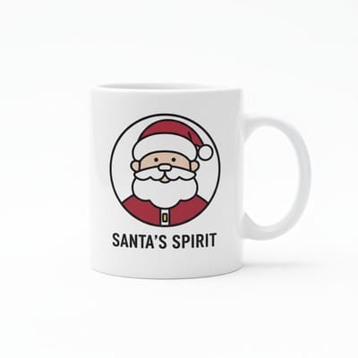 Santa’s Spirit Mok 330ml – Witte Kerst Koffiemok met Schattige Kerstman Illustratie – Leuk Feestdagen Cadeau