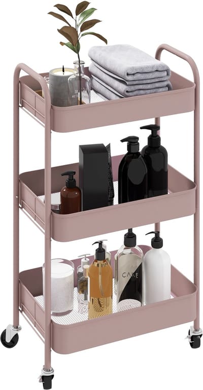 HOMCOM Nutsvoorziening Wagen Staal 45L x 30,6B x 79H cm Roze